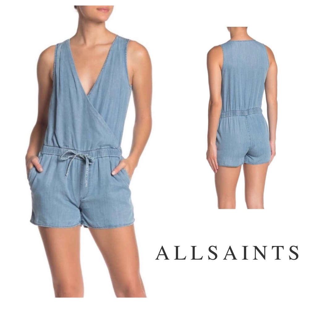 All Saints Penny Playsuit Denim Surplice Romper 8